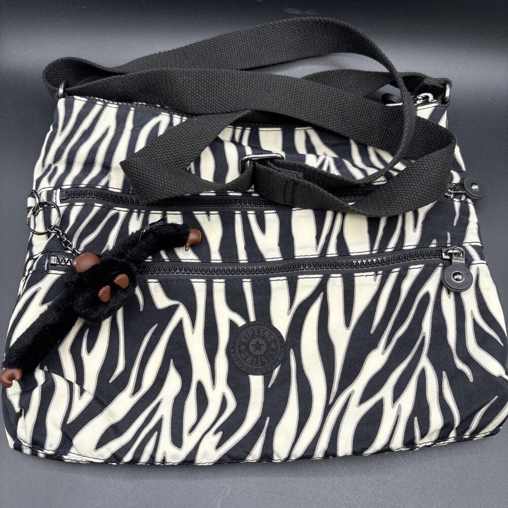 Kipling Alvar Crossbody Zebra Print HB6141 Large Purse Handbag with Charm